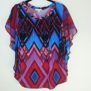 Notations Petite Bright Print Top with Sheer PM